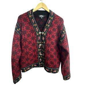 Icelandic Design Womens Small Floral Nordic Medal Clasps Wool Cardigan Sweater